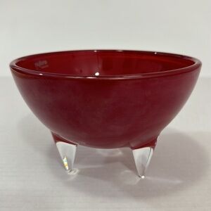 Vintage Swedish Cilla Persson For Nybro Red Art Glass Footed Bowl